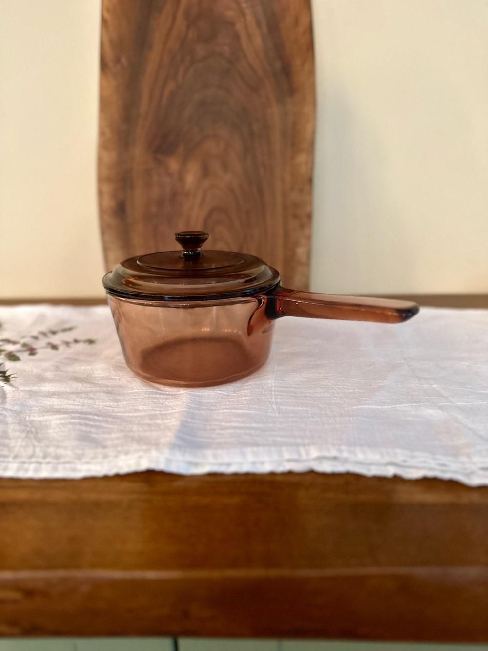 VTG Corning Amber Vision Ware V-1-B 1 Qt Pot Saucepan with Pyrex Lid P81C France